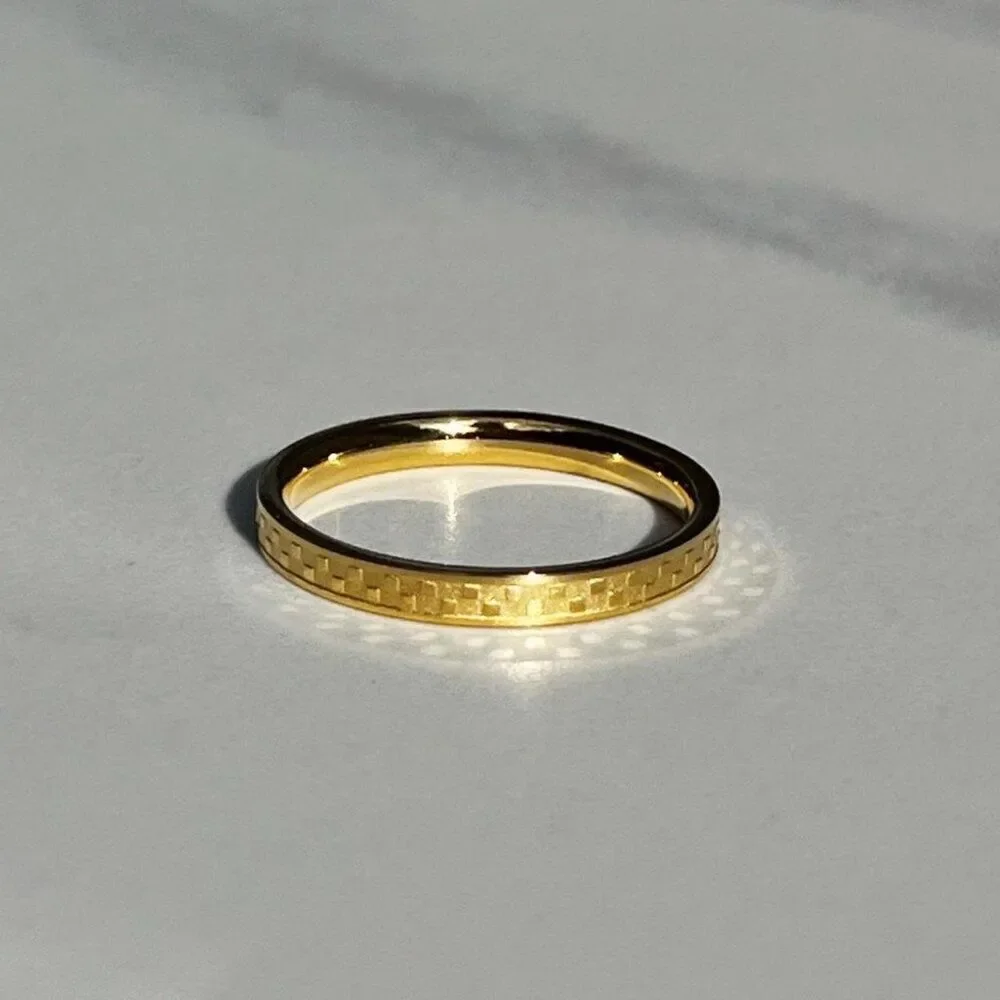 New! “Mia” Dainty Checkered Gold Ring